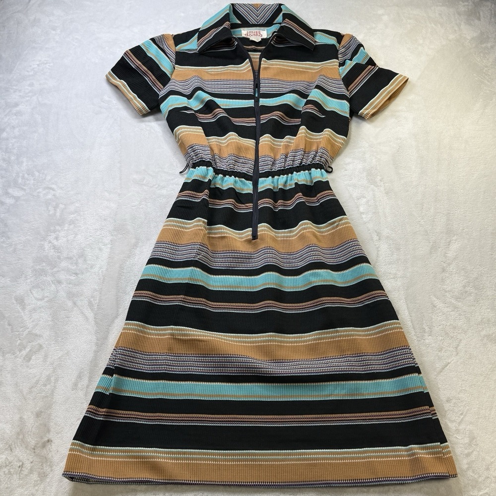Vintage Miss‎ Donna Striped Knit Dress Union Made ILGWU Size 14 70s Talon Zip
